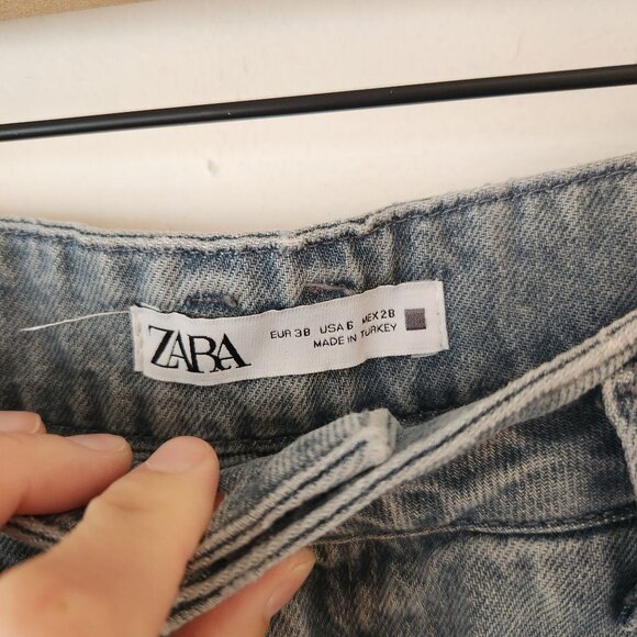 Zara Relaxed Light Wash Jeans Belted Ankle Trendy 100% Cotton Women's 6 - Picture 9 of 11